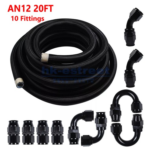 6AN-8AN Black Nylon PTFE Fuel Line 10/12/20/30FT w/6 or 10 Fittings Hose Kit E85 - Picture 34 of 35