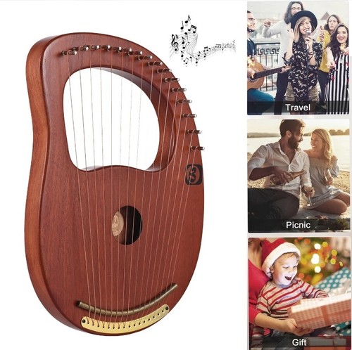 Walter.t WH-16 16-String Wooden Lyre Harp Metal Strings Solid Wood String N1R8 - Picture 6 of 10