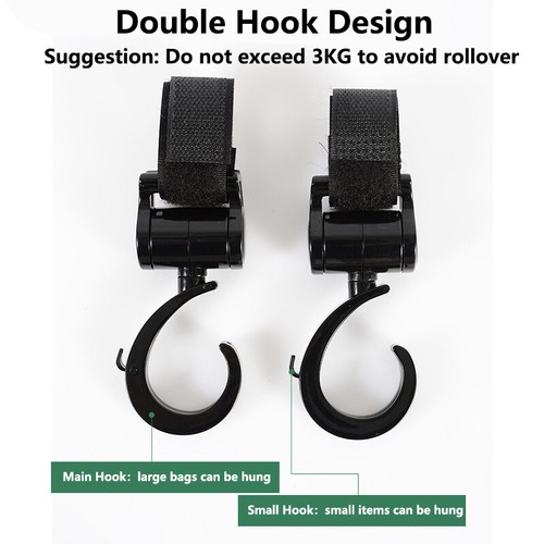 2pcs Stroller Hook Multi Purpose Hooks Hanger for Baby Diaper Bags Rotate 360 - Picture 7 of 12