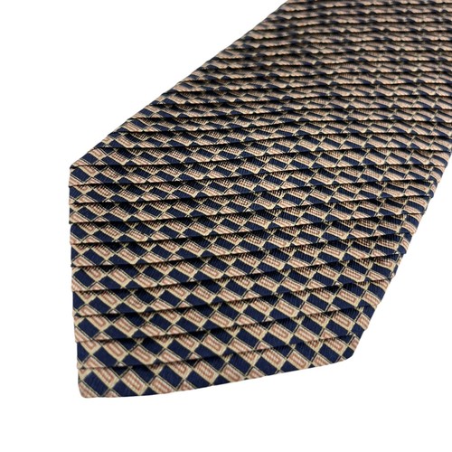 Brioni Men's Pleated Tie Navy/Gold Geometric Satin Silk 3.5" (W) x 60.5" (L) euc - Picture 8 of 11