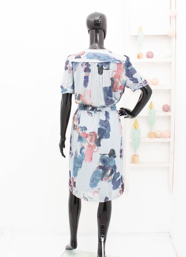 Vestido NOA NOA Azul Patrón Plisado Cambio Crepé 38 UK12 - Imagen 5 de 8