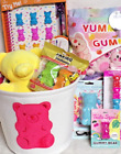 NEW GUMMY BEAR CANDY TOY LOT GIFT BASKET PLAY SET POWER BANK SQUISHMALLOWS DOLL