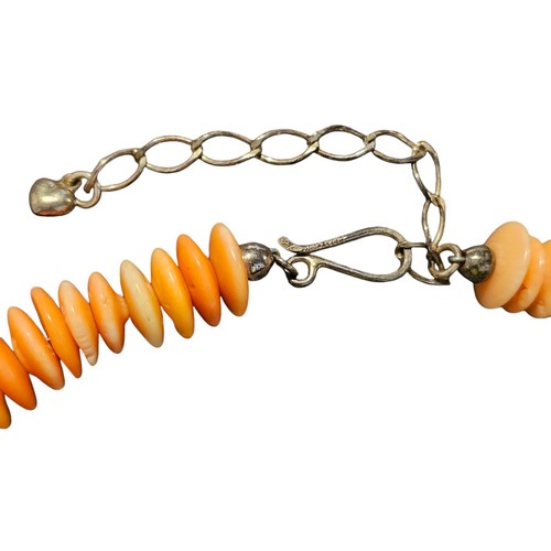Natural Coral Necklace 925 Sterling Silver Adjustable Disc Salmon Orange Signed - Picture 3 of 6