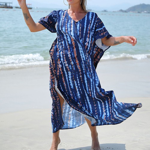 Women Summer Holiday Beach Bikini Cover Up Kaftan Boho Slit Long Maxi Dress - Bild 12 von 20