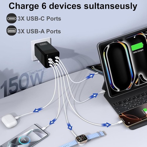USB C Plug Fast Charging, 150W Charger Plug, 6-Port compatible with iPhone - 第 3/7 張圖片