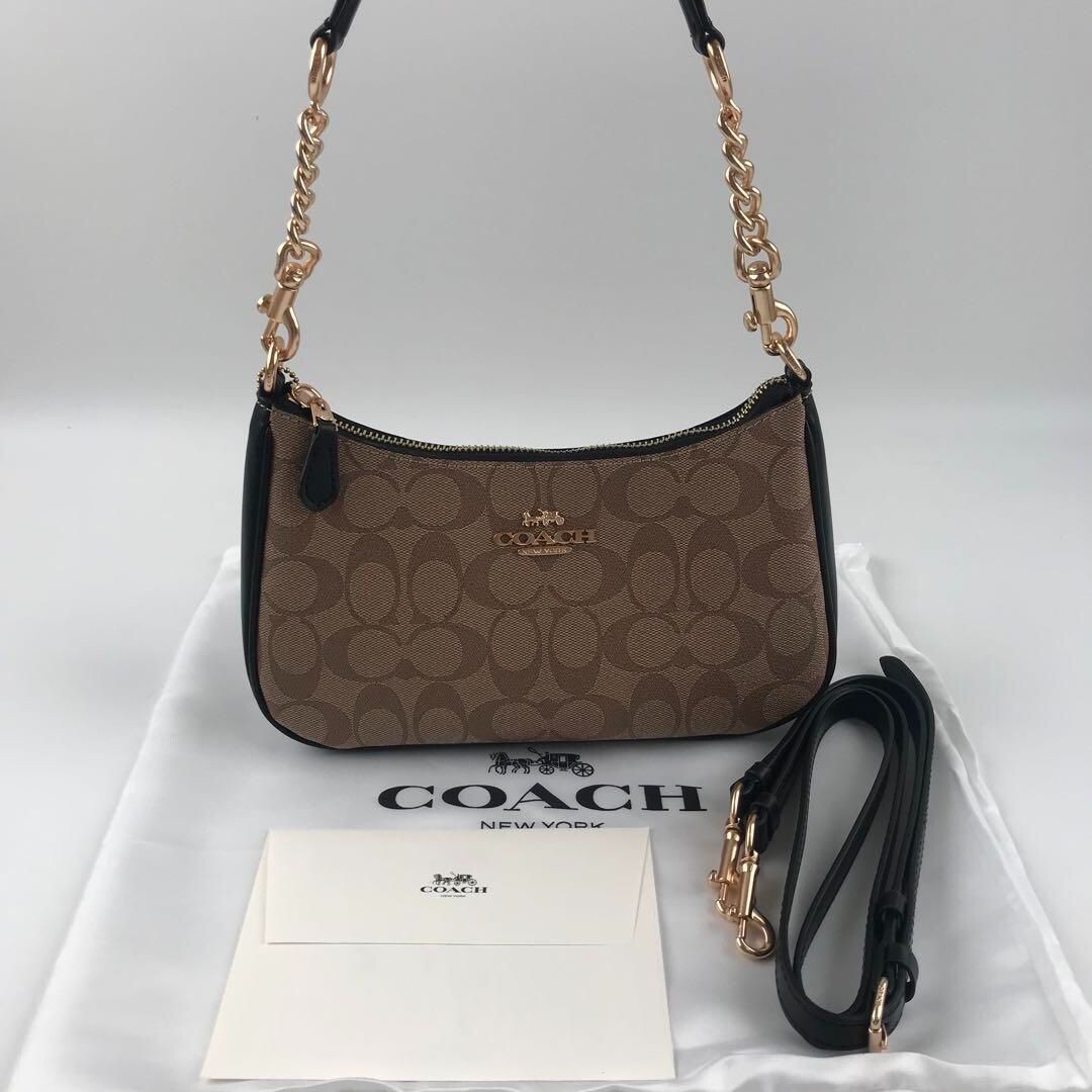 COACH 2Way Shoulder Bag Signature Coated Canvas Khaki CA548