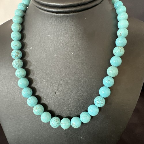 Womens 10mm Blue Robin Egg Turquoise Navajo Sterling Silver Necklace 18" 17348 - Picture 4 of 12