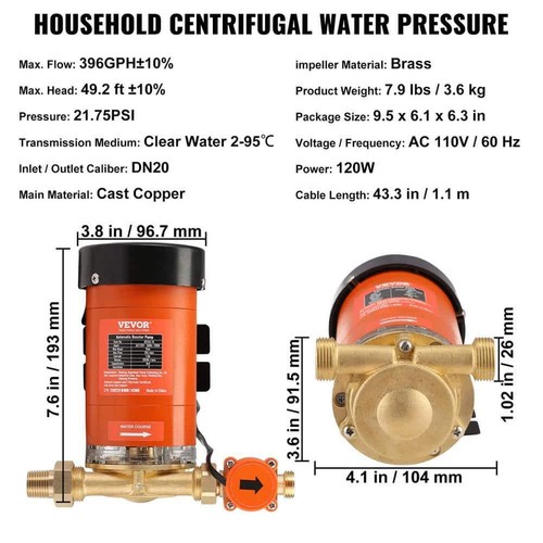 ITOPFOX Water Pressure Booster Pump 20W Automatic w/ Flow Switch Max 25 L/min - Bild 7 von 12