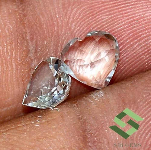 Paire de pierres précieuses lâches en forme de cœur aigue-marine naturelle certifiée 1,63 CTS 7 x 7 mm - Photo 5/6