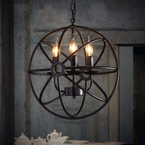 Metal Caged Orb 3-Light Chandelier Black Ceiling Light Fixture Pendant Light - Picture 3 of 10