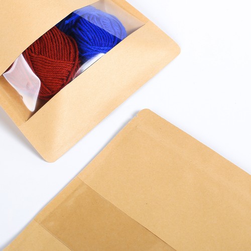 Bolsas resellables planas de almacenamiento de alimentos de papel Kraft marrón 50/100/500 con ventana transparente - Imagen 4 de 6