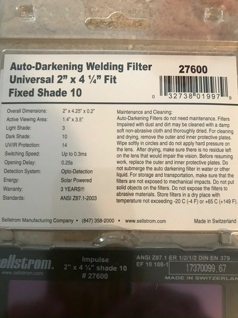 pair of 3-11 solar Auto Darkening Welding Lens 4-1//4/" x 2/" Filter Fixed Shade 11
