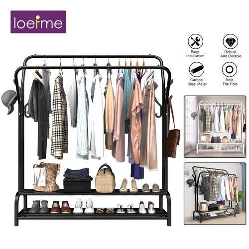 LOEFME Metall Doppelter Kleiderständer Garderobe Kleiderstange mit Schuhregal DE - Bild 15 von 19