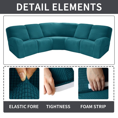 5 Seater Recliner Corner Sofa Cover Stretch Jacquard L Shape Corner Slipcover - Picture 96 of 170