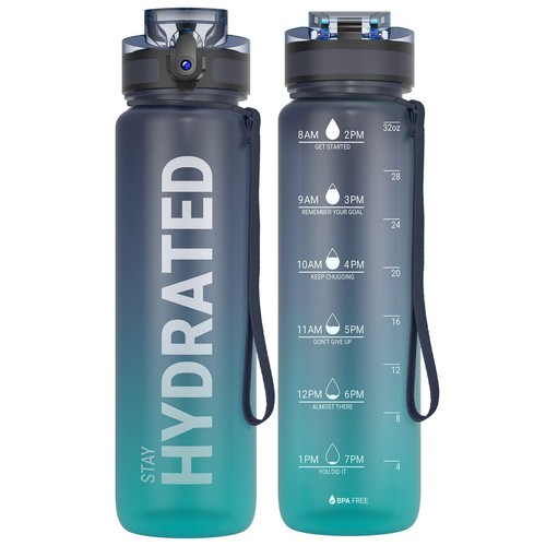 32Oz Motivational Water Bottle Time Marker Leakproof BPA Free Tritan - Picture 9 of 12