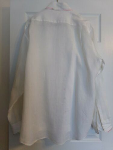 Martin Gordon White w/Multicolor Trim 100% Linen Front Pocket Long Sleeve Shirt - Picture 2 of 4