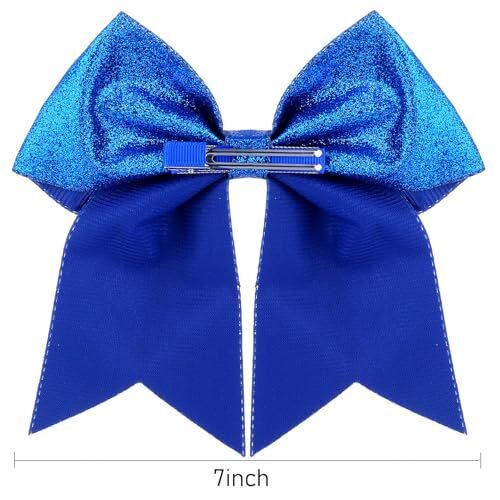  Hair Clips, Large Big 7inch Sequin Glitter Cheer Bow Clips for Women Deep Blue - Picture 6 of 7