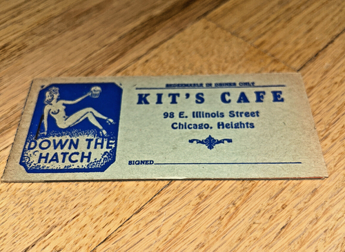 Libro de cupones de bebidas KIT'S CAFÉ (Girlie) de 1940 98 E. Illinois St. Chicago Heights - Imagen 1 de 5