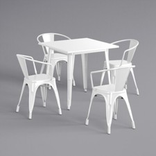31.5'' Square White Metal Restaurant Table Set with 4 Armchairs For Outdoor Use