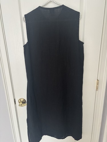 Eileen Fisher S tunica senza maniche in lino irlandese nero linea lunga gilet con bottoni - Foto 15 di 18