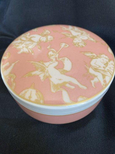Vintage Vista Alegre Porcelain Round Box Angels Playing Instruments Pattern 4” - Picture 6 of 7
