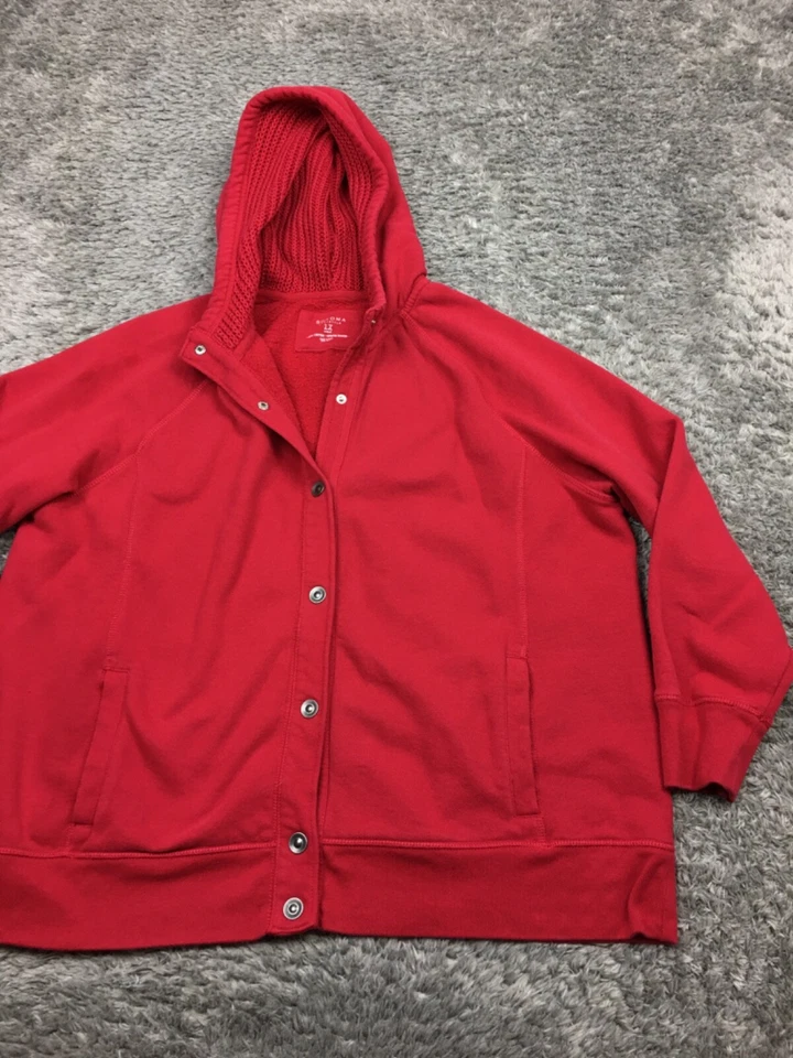 Sonoma Jacket Woman Size 1X Red Cotton Blend Hooded Full Zip - Image 2 of 4