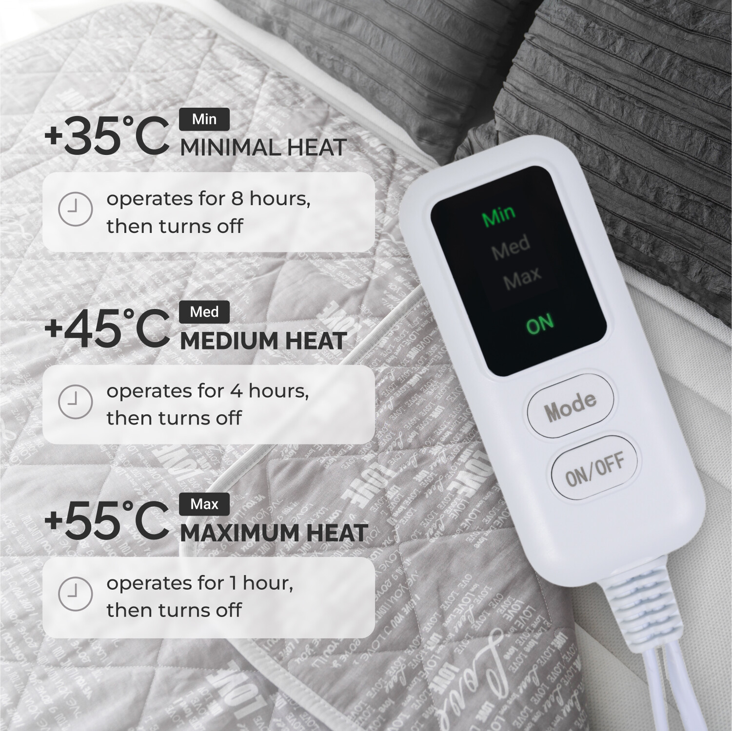 Electric Heated Mattress Pad Cover Control, Heating Blanket, 3 Modes, 220V