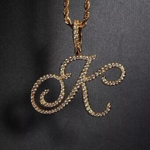 2Ct Round Cut Diamond Lab-Created Letter K Pendant 14K Yellow Gold Plated Silver - Picture 4 of 6