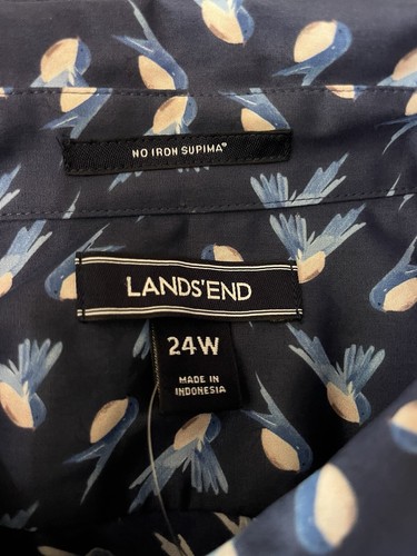 Lands End Womens Plus Size No Iron Supima Button Front Blouse Blue Birds 24W NWT - Picture 6 of 8