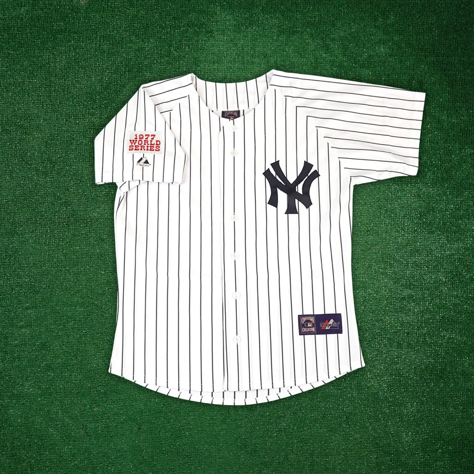 雷吉·杰克逊 1977 年纽约洋基队世界系列赛库珀斯敦男式主场球衣 — 第 2/4 张图片