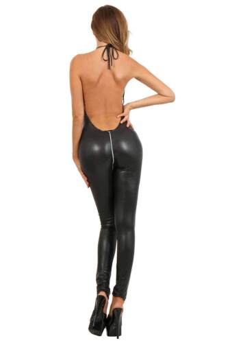 Mujer Club Mono Con 2-Wege-Zipper Efecto Mojado Negro #OV480 - Imagen 3 de 18
