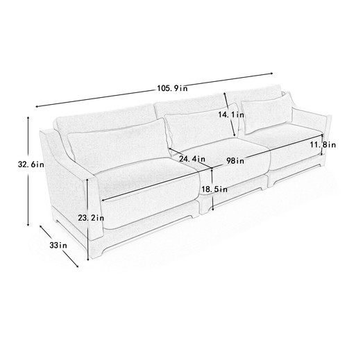 2-4 Seat Elegant Chenille Sponge Sofa Set Lumbar Pillow Living Room w/O Ottoman - Picture 46 of 78