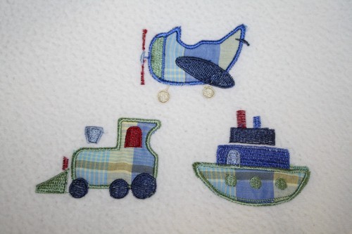 Koala Baby Plane Train Boat Boys Baby Blanket Blue Green Cream Fleece Plaid Trim - Picture 4 of 7