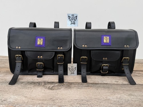 Black Handmade Motorcycle 2 Side Leather Saddlebags Panniers Pouch - Picture 11 of 16