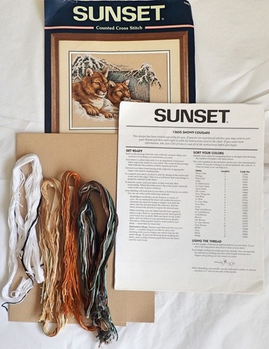 Sunset Dimensions Counted Cross Stitch Kit SNOWY COUGARS 13655 - Picture 3 of 3