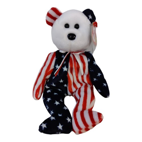 VTG Ty Beanie Buddy Spangle Patriotic American Flag Teddy Bear Plush Stuffed