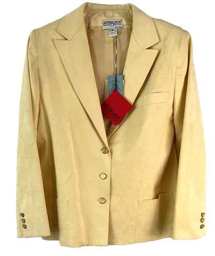 Vintage Ultrasuede gefütterter Blazer Jacke Gr. 16 gelb Knopfleiste Kragen Damen H859