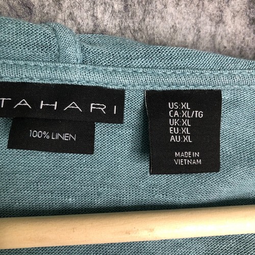 Tahari Cardigan Sweater Women Extra Large 100 Percent Linen Hood Roll Tab Sleeve - Picture 6 of 16