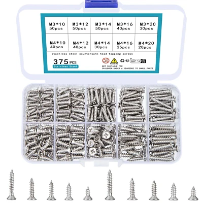 TOOINKCV 💚SET VITI AUTOFILETTANTI M3-M4 10-20mm 375 PZ KIT IN ACCIAIO INOX TESTA PIATTA