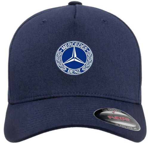 Cappello con logo blu auto Mercedes Benz su berretto da baseball navy Flexfit emblema stampato - Foto 10 di 13