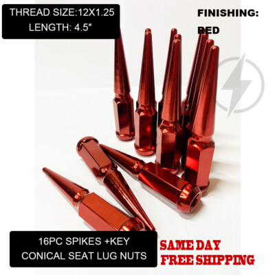 FIT CHEVY NISSA 240SX CUBE VERSA KICKS SPIKE LUG NUT CONE SEAT 12x1.25 RED 16PC