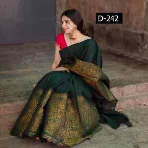 Soft Lichi Silk Saree Indian Bollywood Sari Blouse Silk Jacquard Wedding Wear