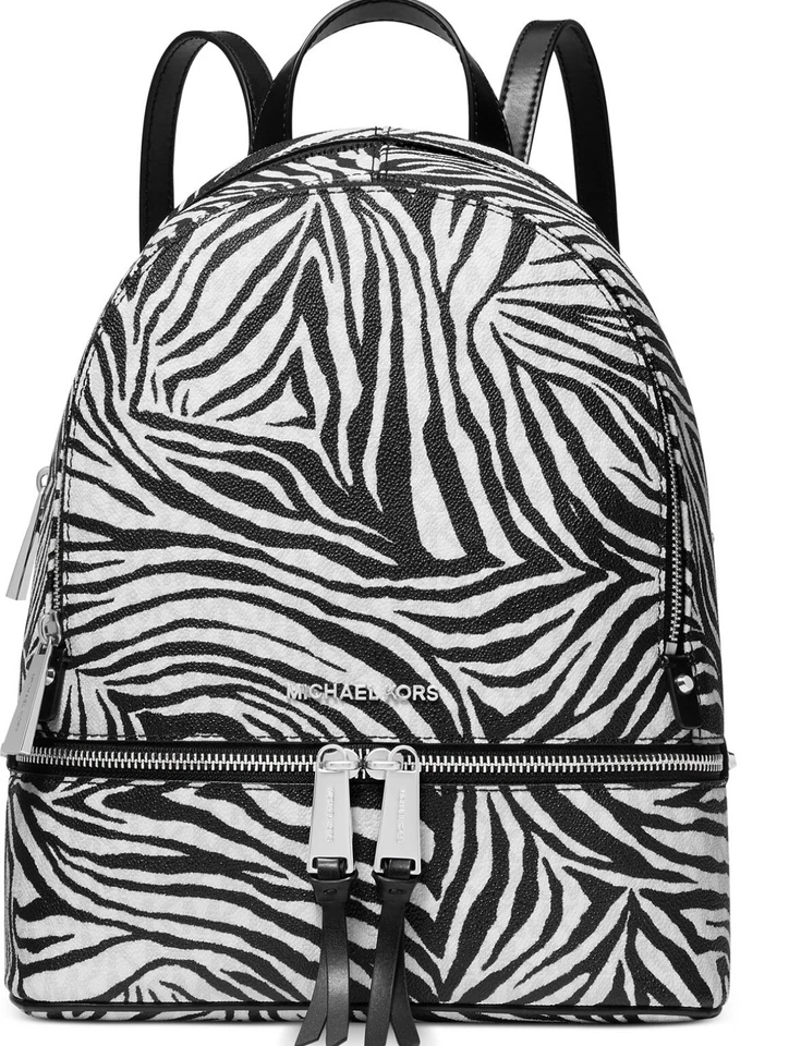 NUEVA MOCHILA MICHAEL KORS MD RHEA cebra bolsa de libros bolso blanco brillante negro multi
