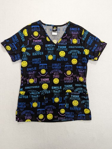 Womens Scrub Shirt Ferns Smile Face Scrubstar Smiley World Size XS Cotton Multi - Picture 8 of 17