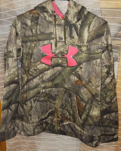 womens mossy oak camo hunting full zip hooded Sweatshirt Medium Pink Logo - Picture 2 of 3