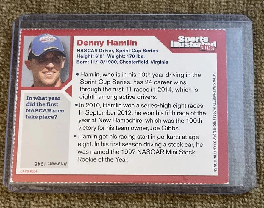 Denny Hamlin Rare Sports Illustrated SI For Kids Nascar Racing Driver 2014 - Image 2 of 2