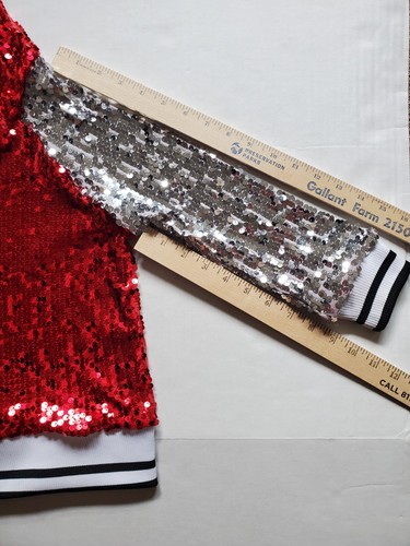 Sequined Hip Hop Dance Zip Hoodie Costume Jacket Kids Sz M Red Silver Halloween - Picture 6 of 14