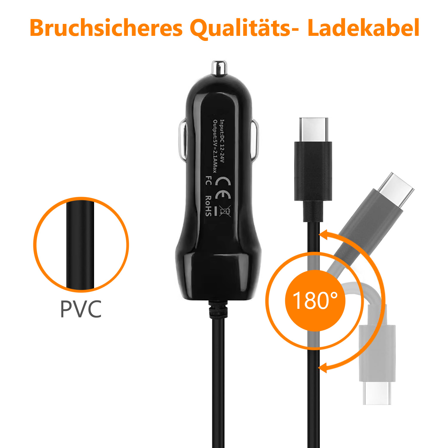 Auto KFZ Ladegerät Adapter Kabel USB Typ-C für Apple iPhone Samsung Google Handy