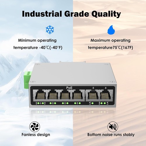 Industrial 4-Port Full Gigabit POE+Switch W/DIN-Rail Power Supply 60W 2G Uplink - Picture 5 of 6