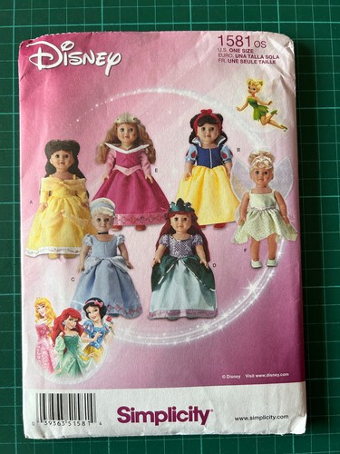 18 Zoll Disney Kostüme Puppenkleidung Schnittmuster Simplicity 1581 - Belle Arielle ++